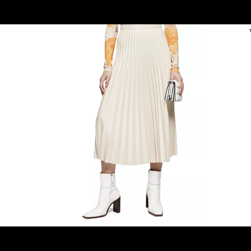Rachel Zoe Off White Faux Leather Pleated Skirt L
